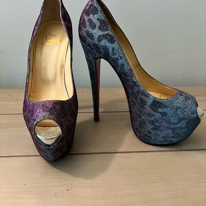 Christian Louboutin Purple and Blue Peep Toe Heels